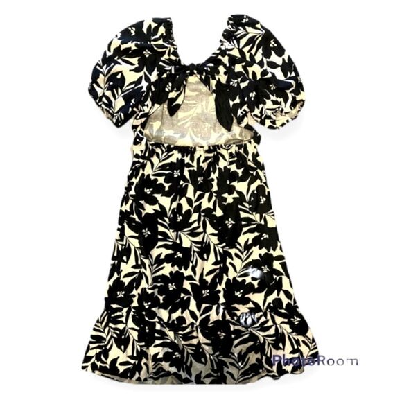 WHO WHAT WEAR Floral Cut-out Elbow Length Puff Slv Ruffle Hem Midi Dress sz XXL - Picture 6 of 6
